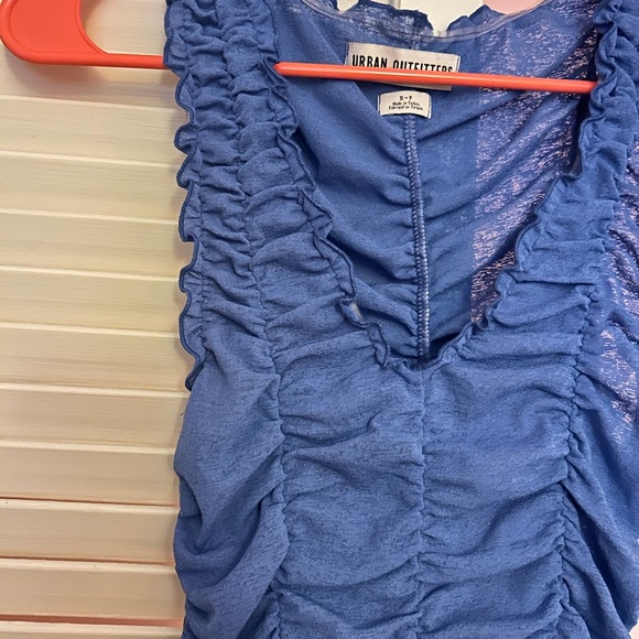 Blue Ruched Mesh Top - Picture 1 of 4